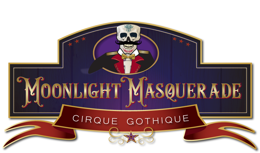 Moonlight Masquerade Cirque Gothique marquee showing a skeleton in a ringmaster suit