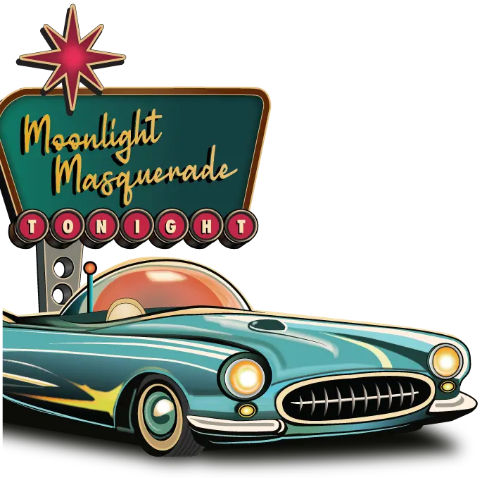 Retrofuturistic car and marquee sign